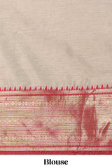 Beige and Red Cotton Half Saree with Gold Zari Border Traditional Embroidery and Elegant Detailing