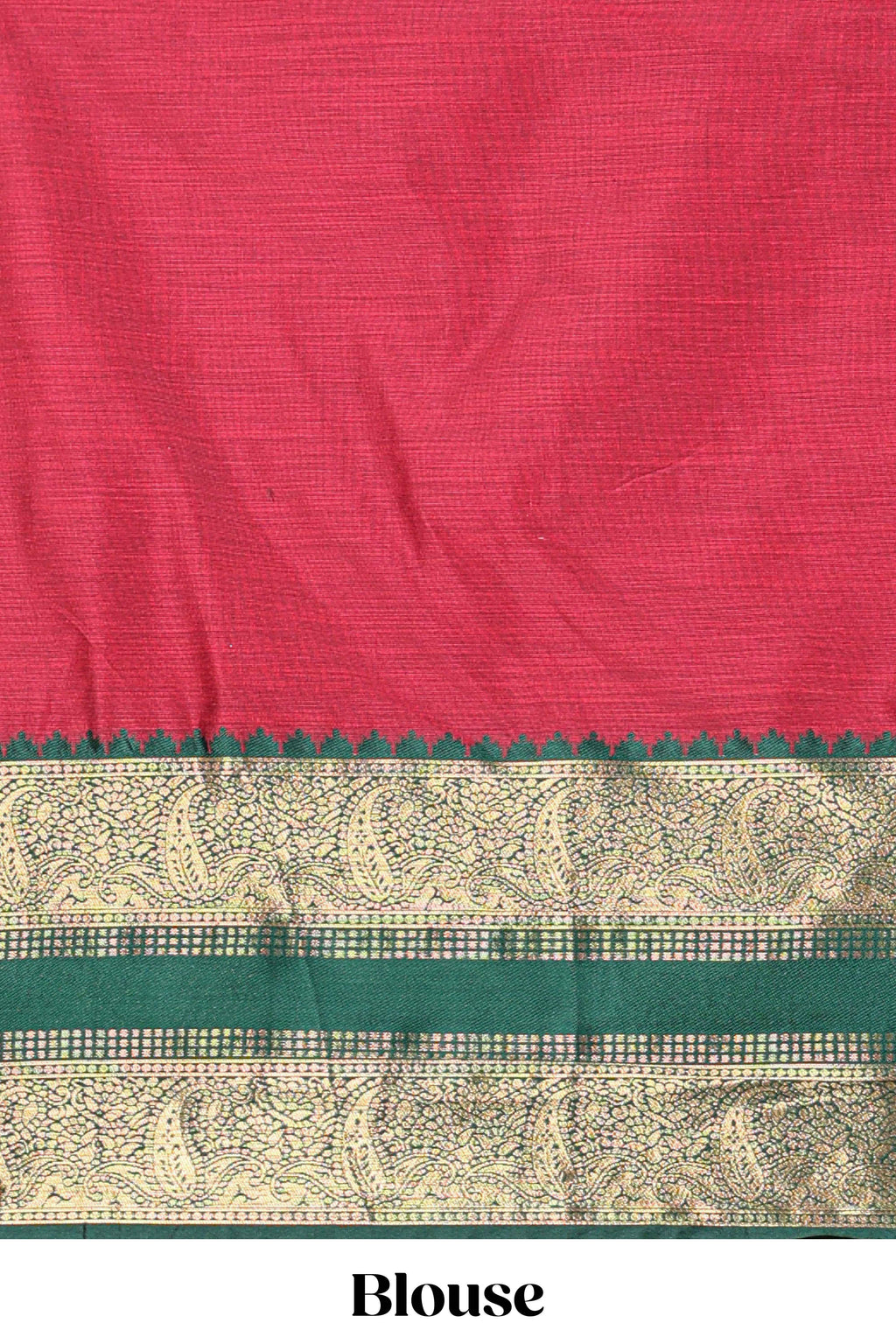 Green and Red Cotton Half Saree with Gold Zari Border Traditional Embroidery and Elegant  Detailing