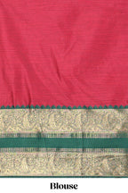 Green and Red Cotton Half Saree with Gold Zari Border Traditional Embroidery and Elegant  Detailing