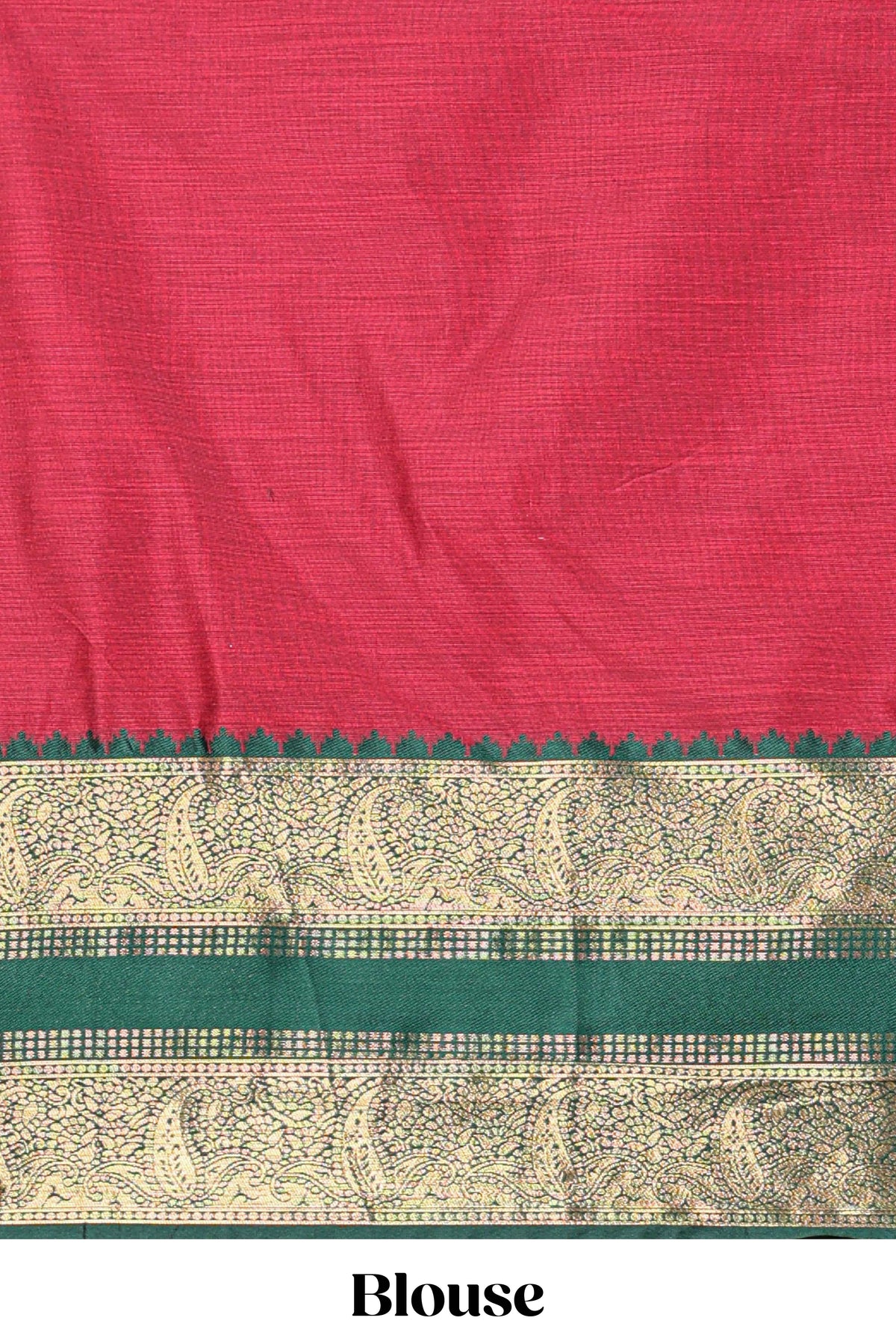 Green and Red Cotton Half Saree with Gold Zari Border Traditional Embroidery and Elegant  Detailing