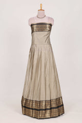 Beige Colour Cotton Half Saree with Gold Zari Border Traditional Embroidery and ElegantDetailing