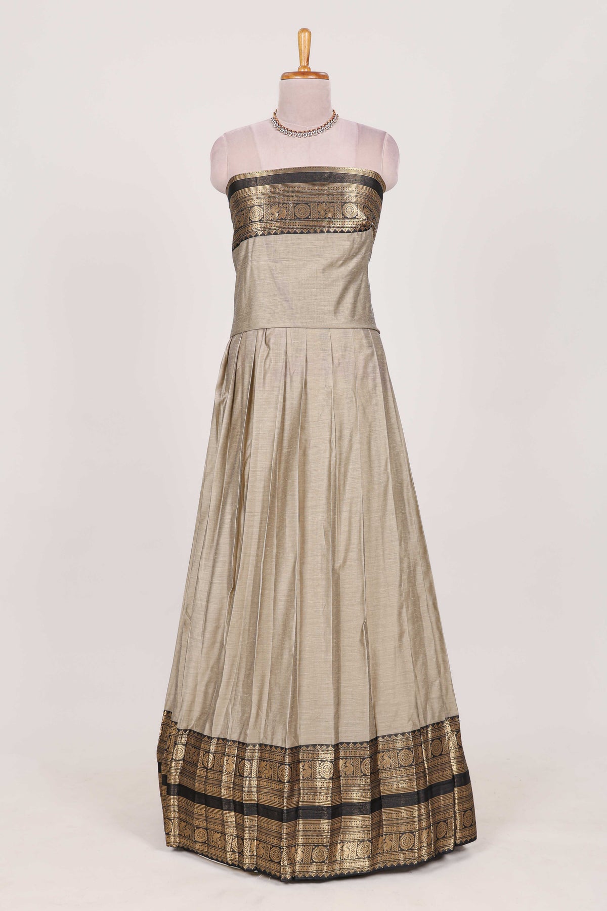 Beige Colour Cotton Half Saree with Gold Zari Border Traditional Embroidery and Elegant  Detailing