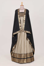 Beige Colour Cotton Half Saree with Gold Zari Border Traditional Embroidery and Elegant  Detailing