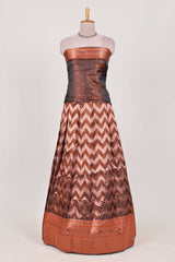 Brown lehenga featuring intricate copper thread weaving details with a beautiful contrast border Paired with a brocadeshawl