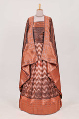 Brown lehenga featuring intricate copper thread weaving details with a beautiful contrast border Paired with a brocadeshawl