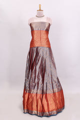 Lavender floral zari lehenga featuring contrasting bentex border Paired with plain red shawl with stone work