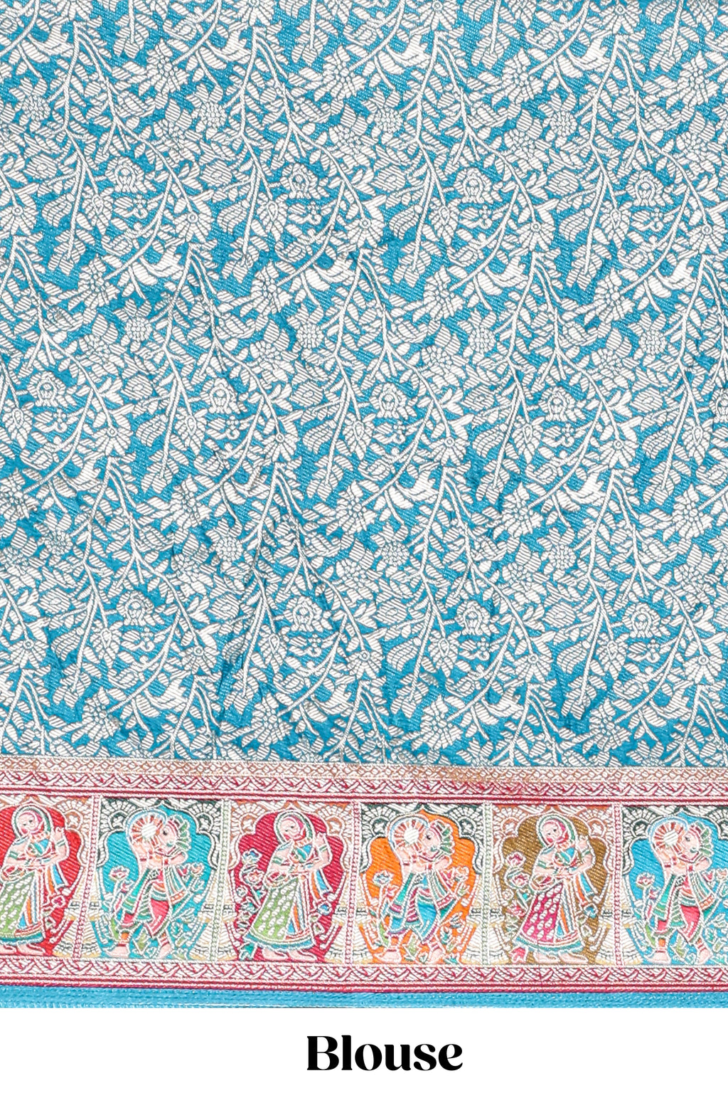 Blue plain lehenga featuring with human figure motifs with floral and ornamental detailing border Paired with a pink floral designed  shawl