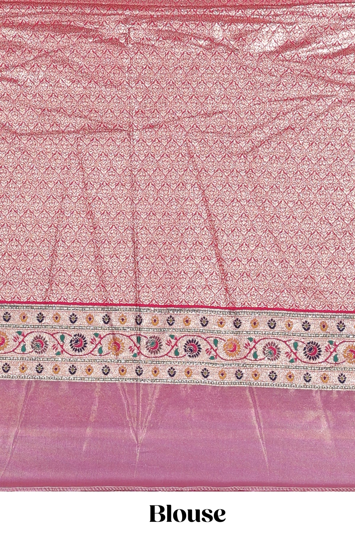 Pink butta designed lehanga with contrast floral design border and contrast blouse paired with matching floral butta motifs shawl