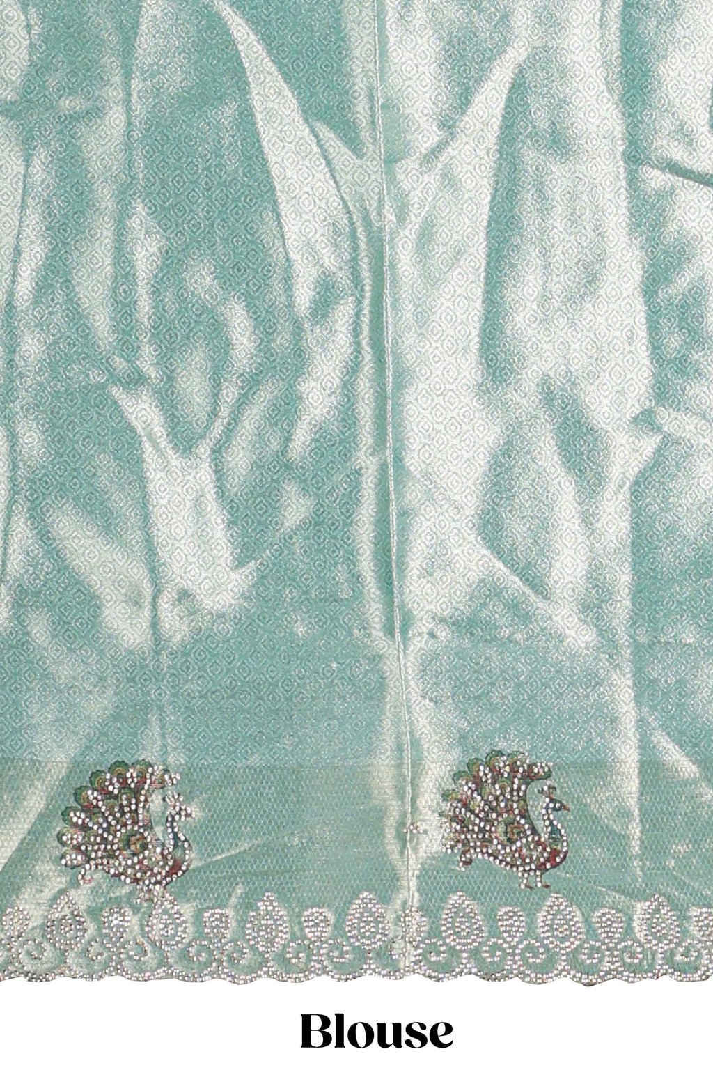Off white plain lehanga featuring self floral butta design border and contrast teal green blouse beautifully embellished with a stone-work border paired with matching shawl