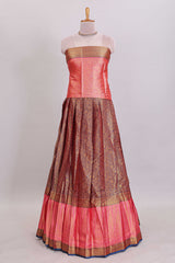Maroon floral zari design lehanga featuring contrast border and blouse paired with contrast shawl