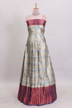 Antique ivory unique designed lehanga featuring contrasting border and matching blouse paired with contrast navy blue shawl