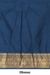 Light blue shade plain lehanga featuring contrasting zari border and blouse paired with dark blue shawl