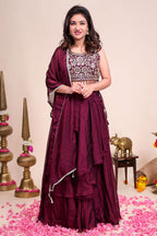 Purple shade plain lehanga featuring stone work blouse paired with Stone work border shawl