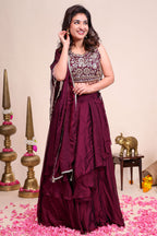 Purple shade plain lehanga featuring stone work blouse paired with Stone work border shawl