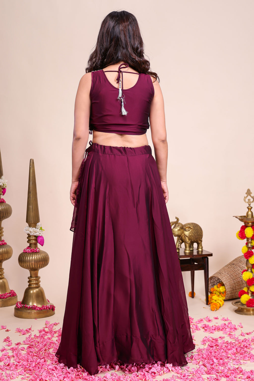 Purple shade plain lehanga featuring stone work blouse paired with Stone work border shawl