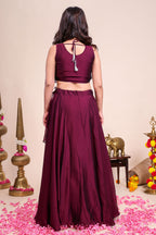 Purple shade plain lehanga featuring stone work blouse paired with Stone work border shawl