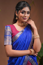 Magenta plain half saree with matching blouse and contrast zari border and  dhavani