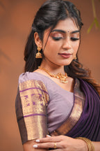 Elegant Purple Draped Half Saree with Grey Skirt and Zari Work Matching Blouse