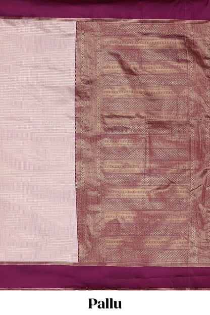Cream zari checked art litchi silk saree with contrast border and floral zari butta blouse