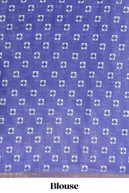 Blue striped shibori print linen cotton saree with self zari border and printed pallu