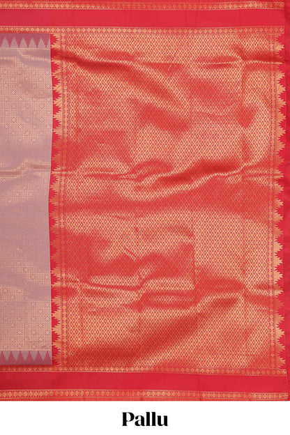 Peach checked geometric design litchi silk saree with contrast ikkat style bentex zari border and blouse