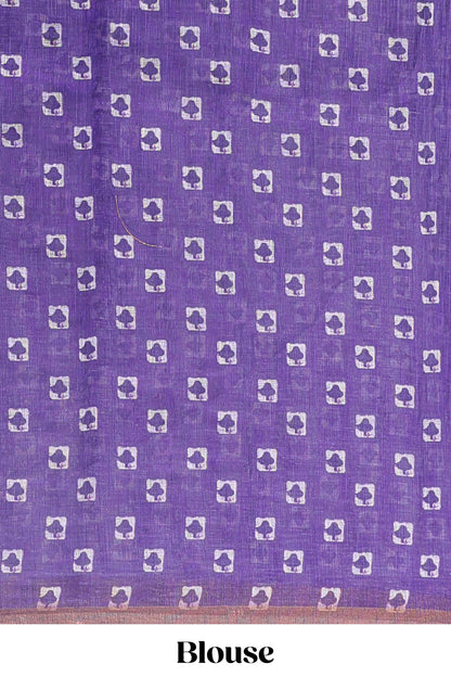 Lavender striped shibori print linen cotton saree with self zari border and printed pallu