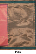 Pink checked geometric design litchi silk saree with contrast ikkat style bentex zari border and blouse