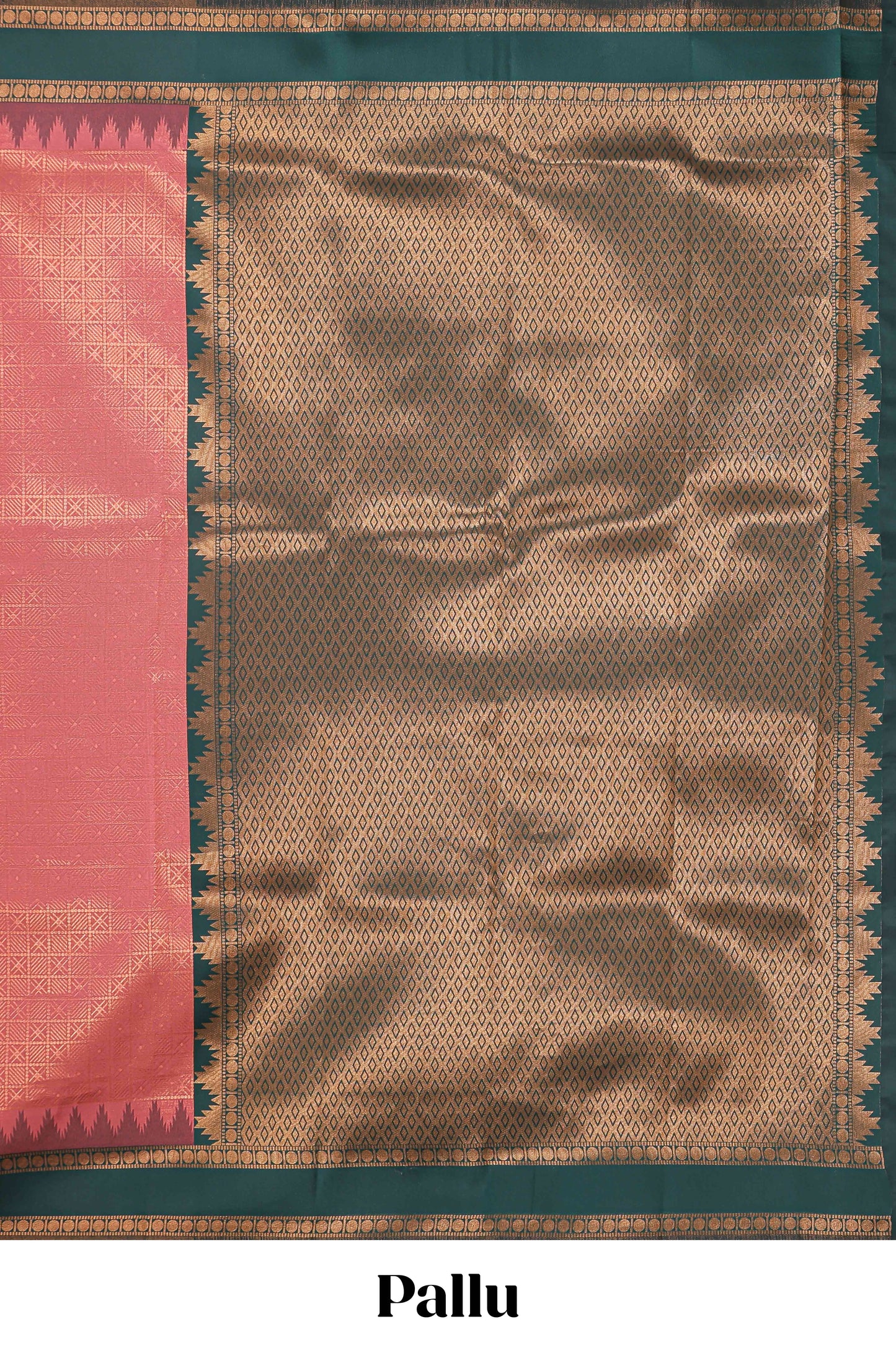 Pink checked geometric design litchi silk saree with contrast ikkat style bentex zari border and blouse