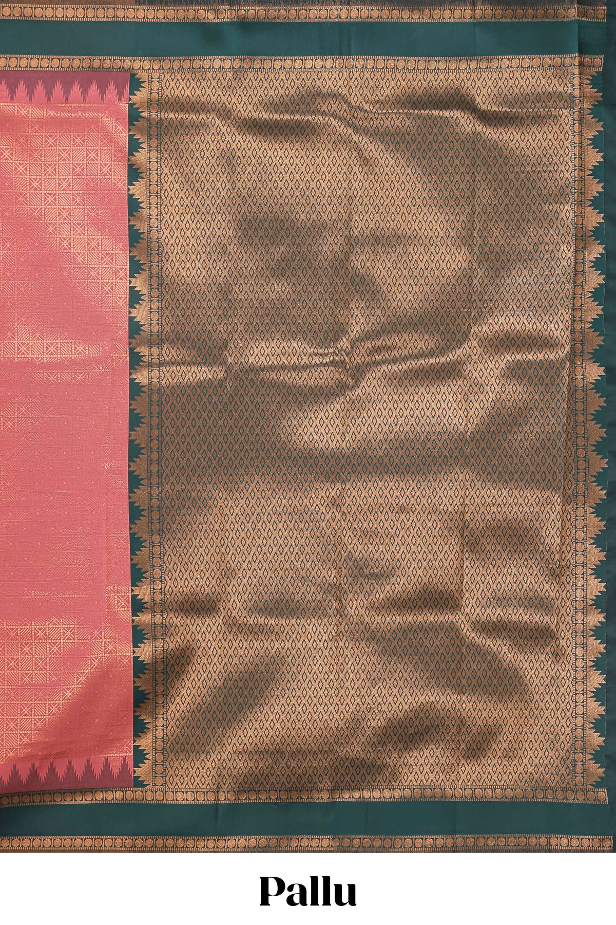 Pink checked geometric design litchi silk saree with contrast ikkat style bentex zari border and blouse
