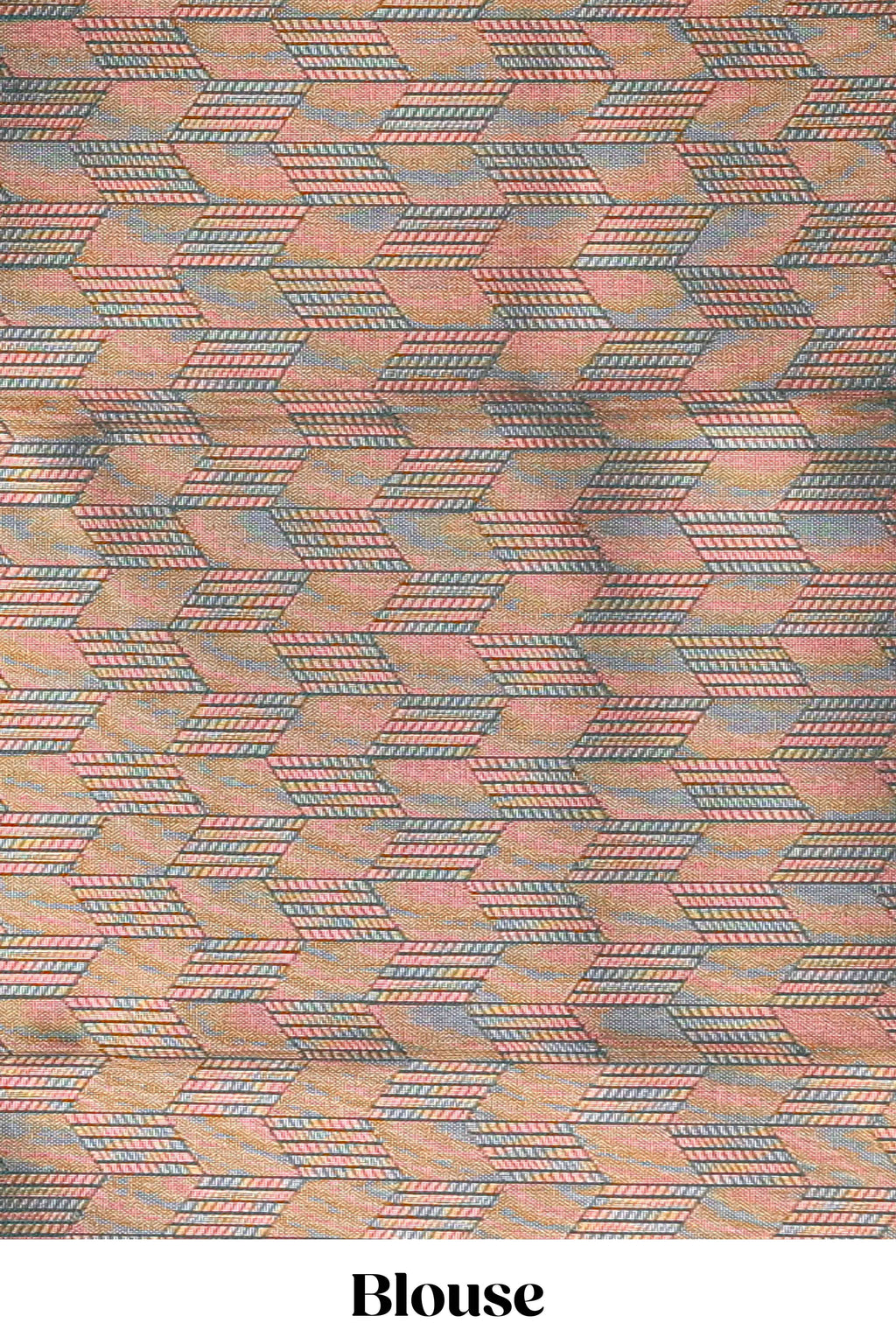 Pink checked geometric design litchi silk saree with contrast ikkat style bentex zari border and blouse
