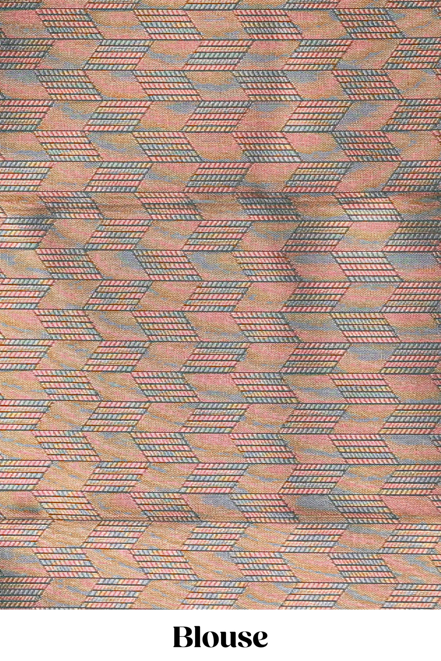 Pink checked geometric design litchi silk saree with contrast ikkat style bentex zari border and blouse