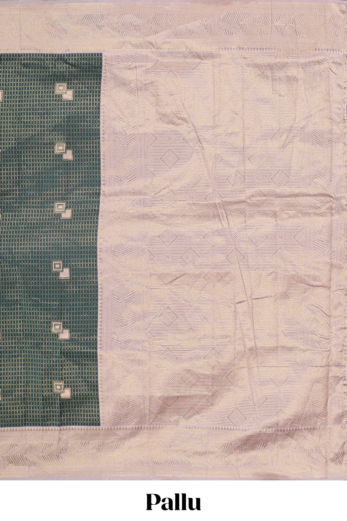 Green checked geometric design litchi silk saree with contrast zari border and blouse
