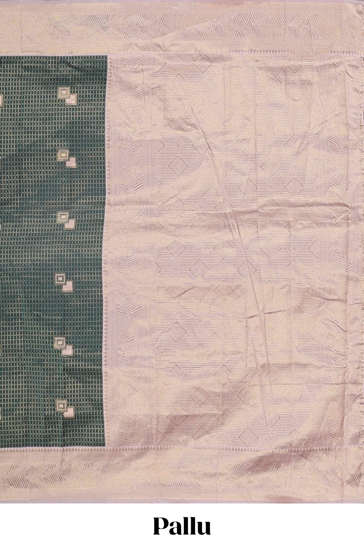 Green checked geometric design litchi silk saree with contrast zari border and blouse