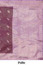Purple checked geometric design litchi silk saree with contrast zari border and blouse