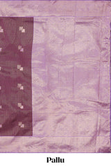 Purple checked geometric design litchi silk saree with contrast zari border and blouse