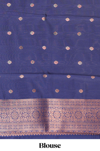 Turquiose green checked floral motifs litchi silk saree with contrast zari border and zari butta blouse