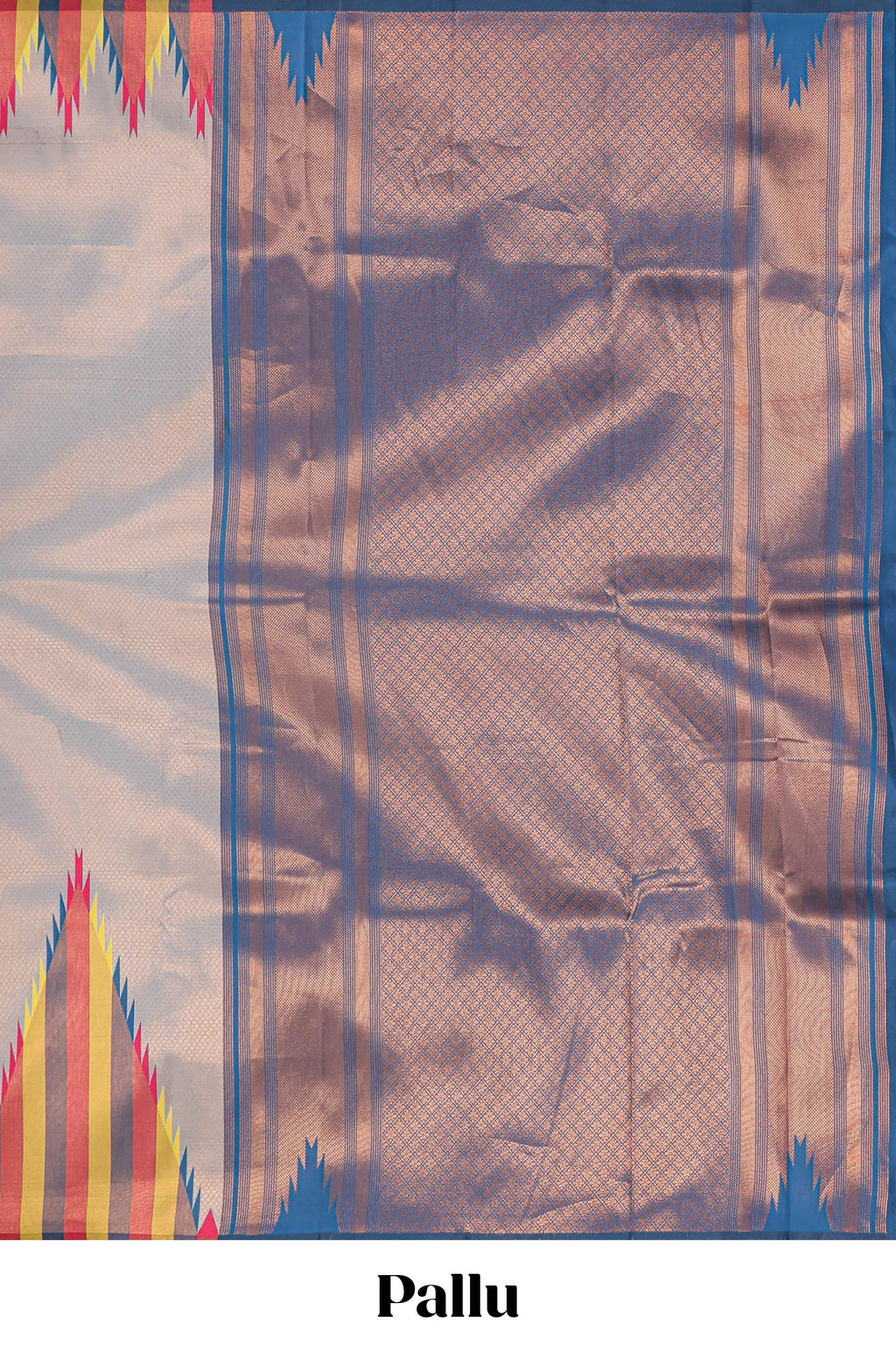 Grey plain litchi silk saree with contrast multi color ikkat style border and blouse