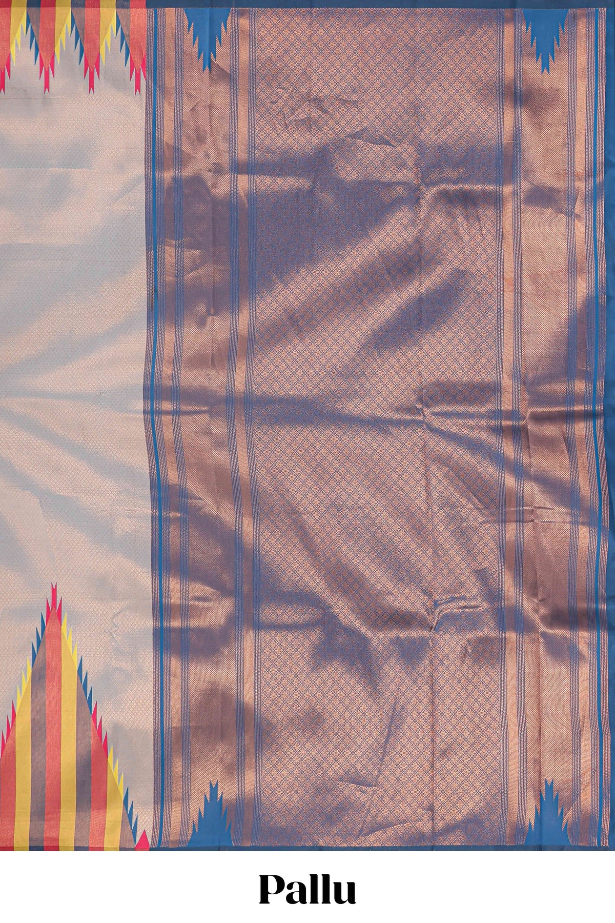 Grey plain litchi silk saree with contrast multi color ikkat style border and blouse