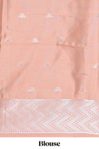 Blue geometric style motifs litchi silk saree with contrast striped border and blouse