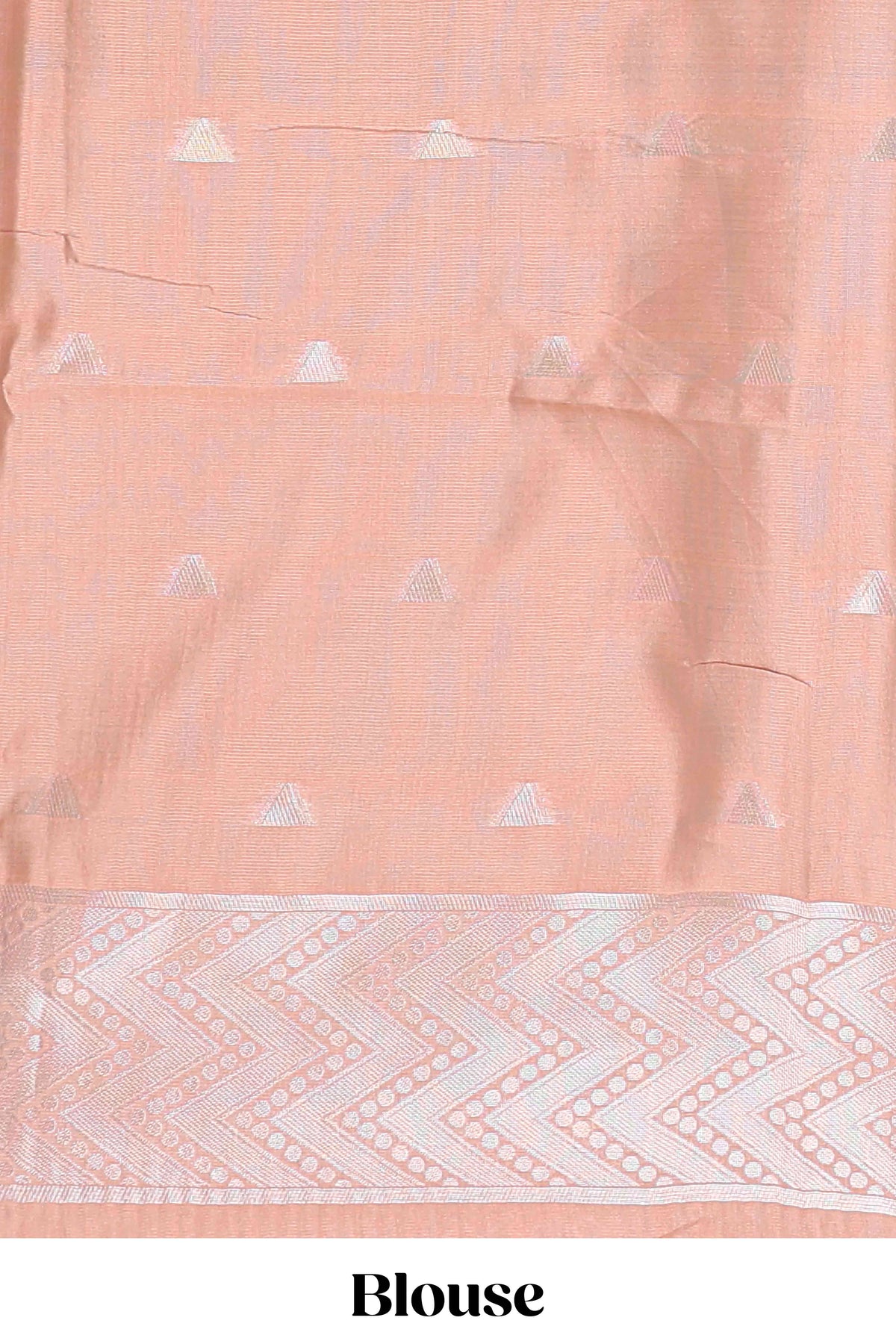 Blue geometric style motifs litchi silk saree with contrast striped border and blouse