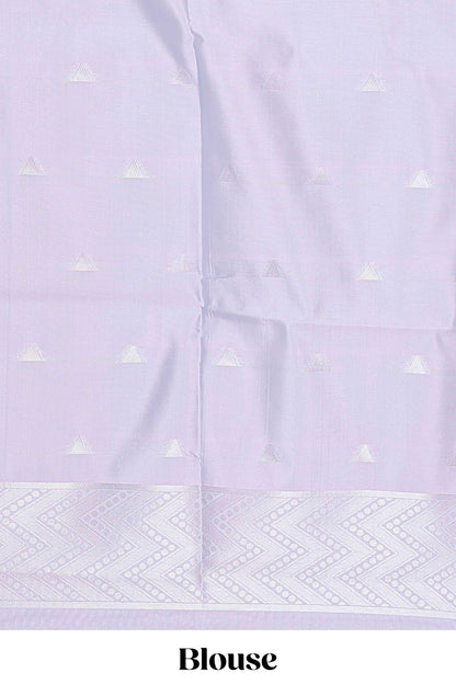 Sunset purple geometric style motifs litchi silk saree with contrast striped border and blouse