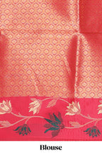 Sandal floral motifs litchi silk saree with contrast floral vine border and blouse