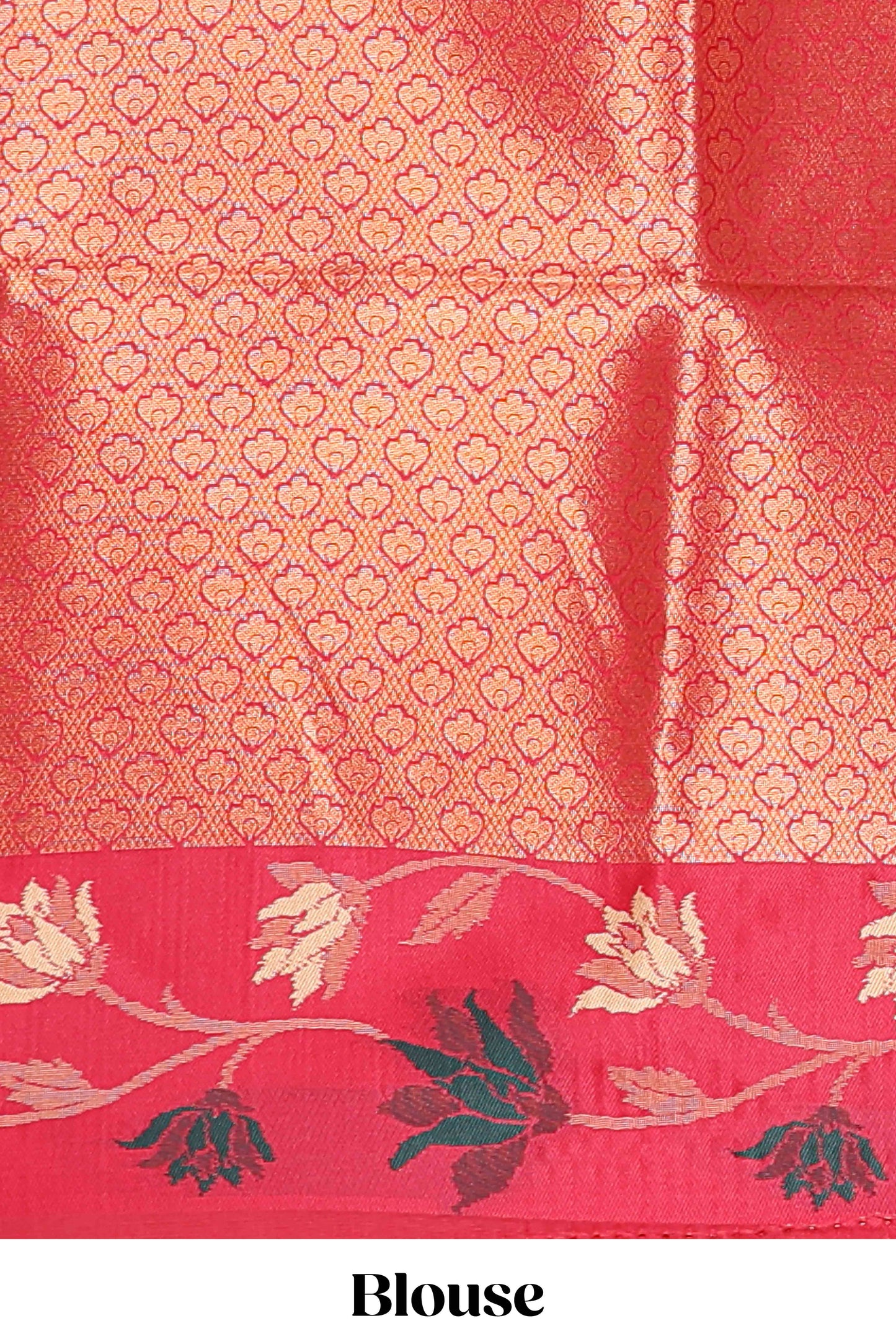 Sandal floral motifs litchi silk saree with contrast floral vine border and blouse