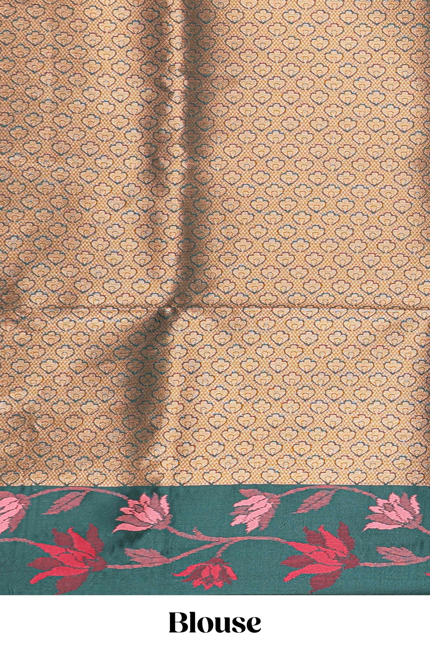 Pink floral motifs litchi silk saree with contrast floral vine border and blouse