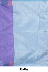 Borderless lavender floral motifs litchi silk saree with multi color bottom leaf designs and contrast blouse