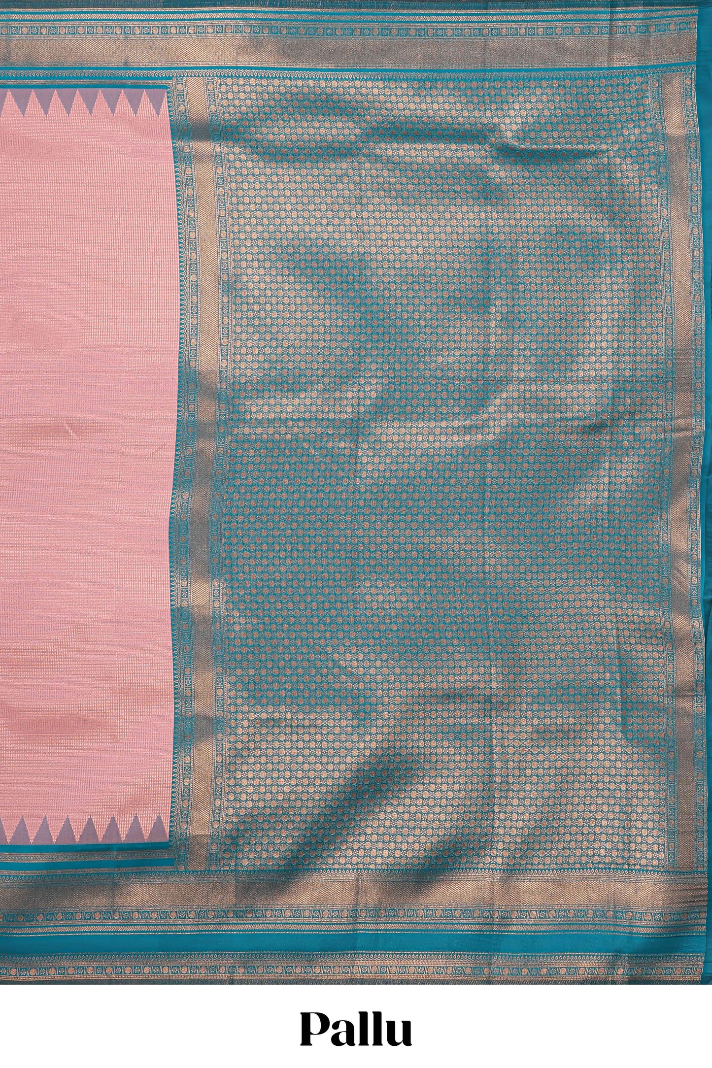 Pink zari textured litchi silk saree with contrast zari border and floral motifs blouse