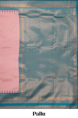 Pink zari textured litchi silk saree with contrast zari border and floral motifs blouse