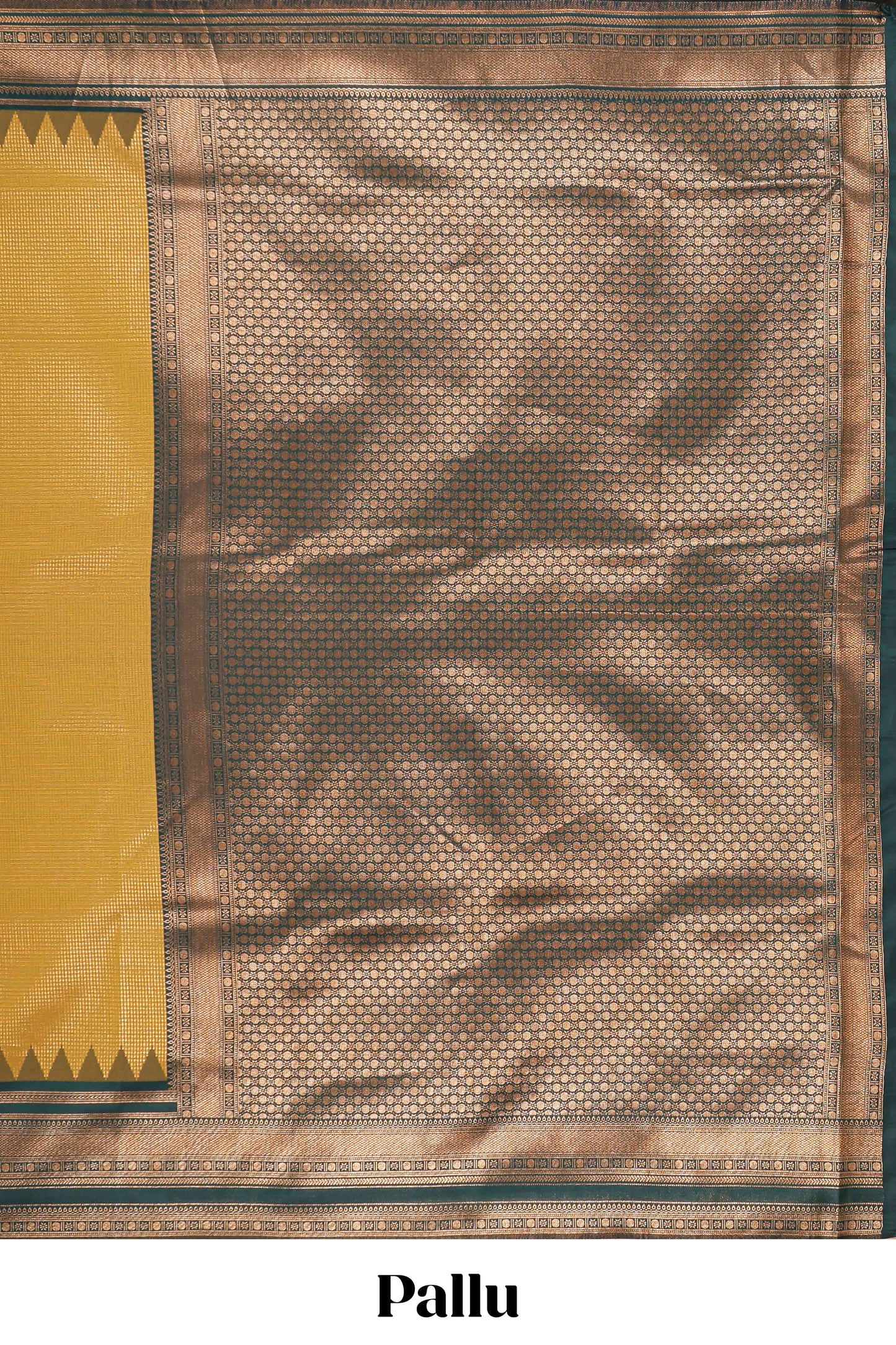 Mustard zari textured litchi silk saree with contrast zari border and floral motifs blouse