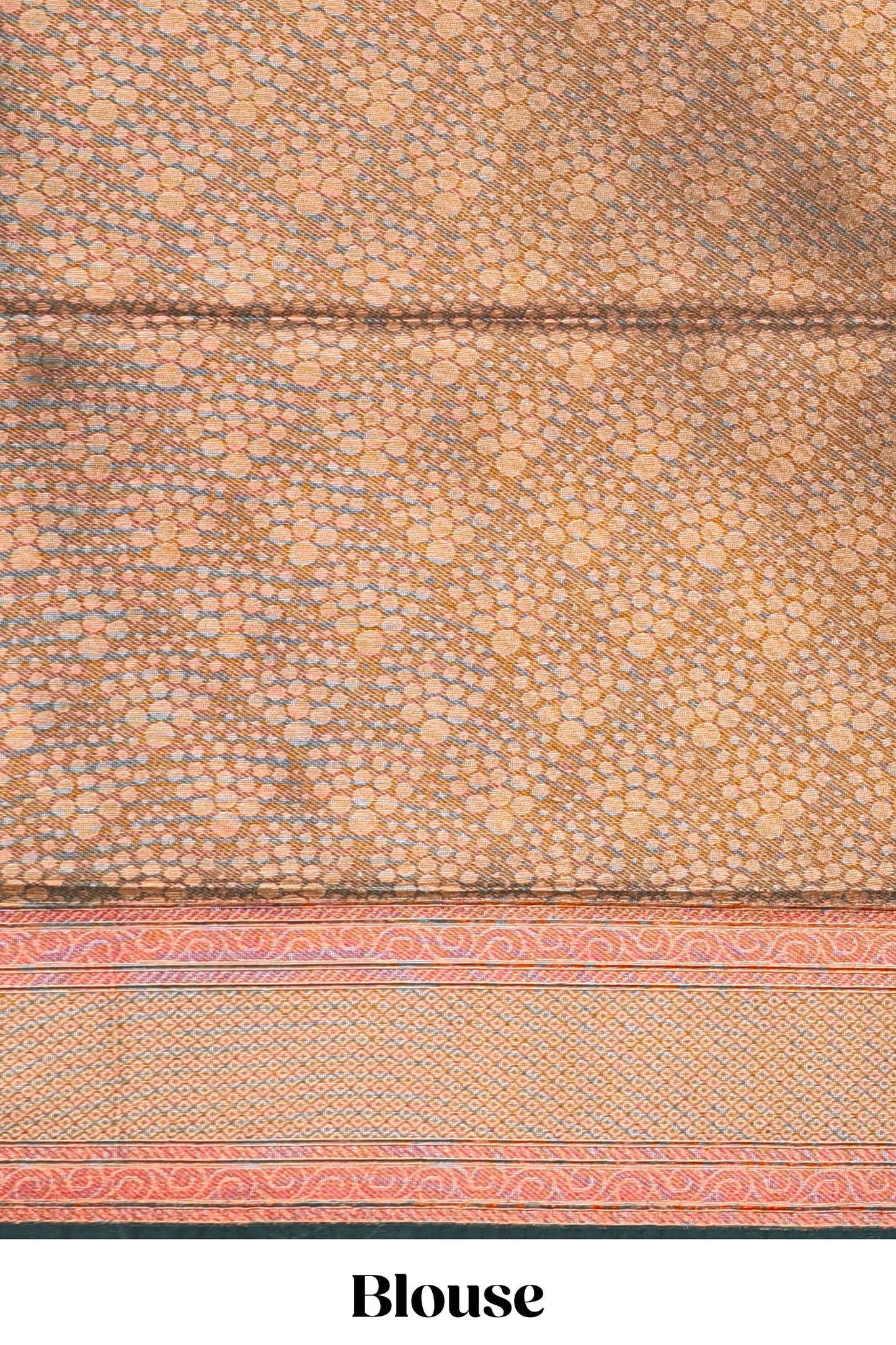 Beige chevron zari design litchi silk saree with contrast swirl shape zari border and blouse
