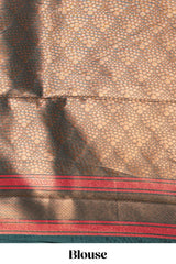 Yellow chevron zari design litchi silk saree with contrast swirl shape zari border and blouse